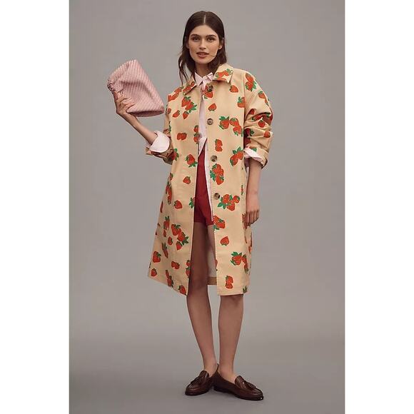 Anthropologie Jackets & Blazers - Anthropologie Maeve Strawberry Printed Car Coat NWT Medium